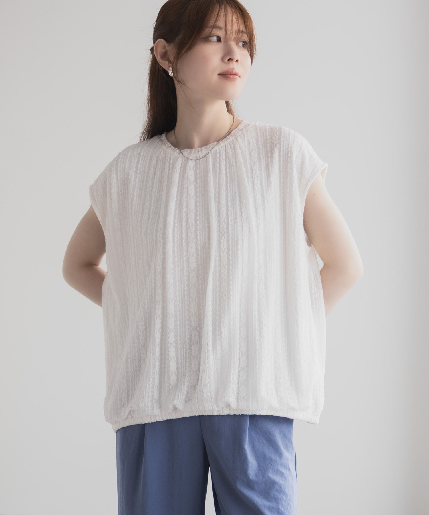 ハッシュアッシュ HusHusH レースバルーンフレンチTシャツ （ブルー） ブルー
