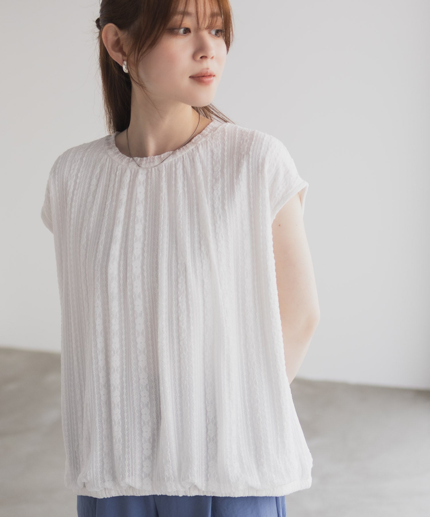 ハッシュアッシュ HusHusH レースバルーンフレンチTシャツ （ブルー） ブルー