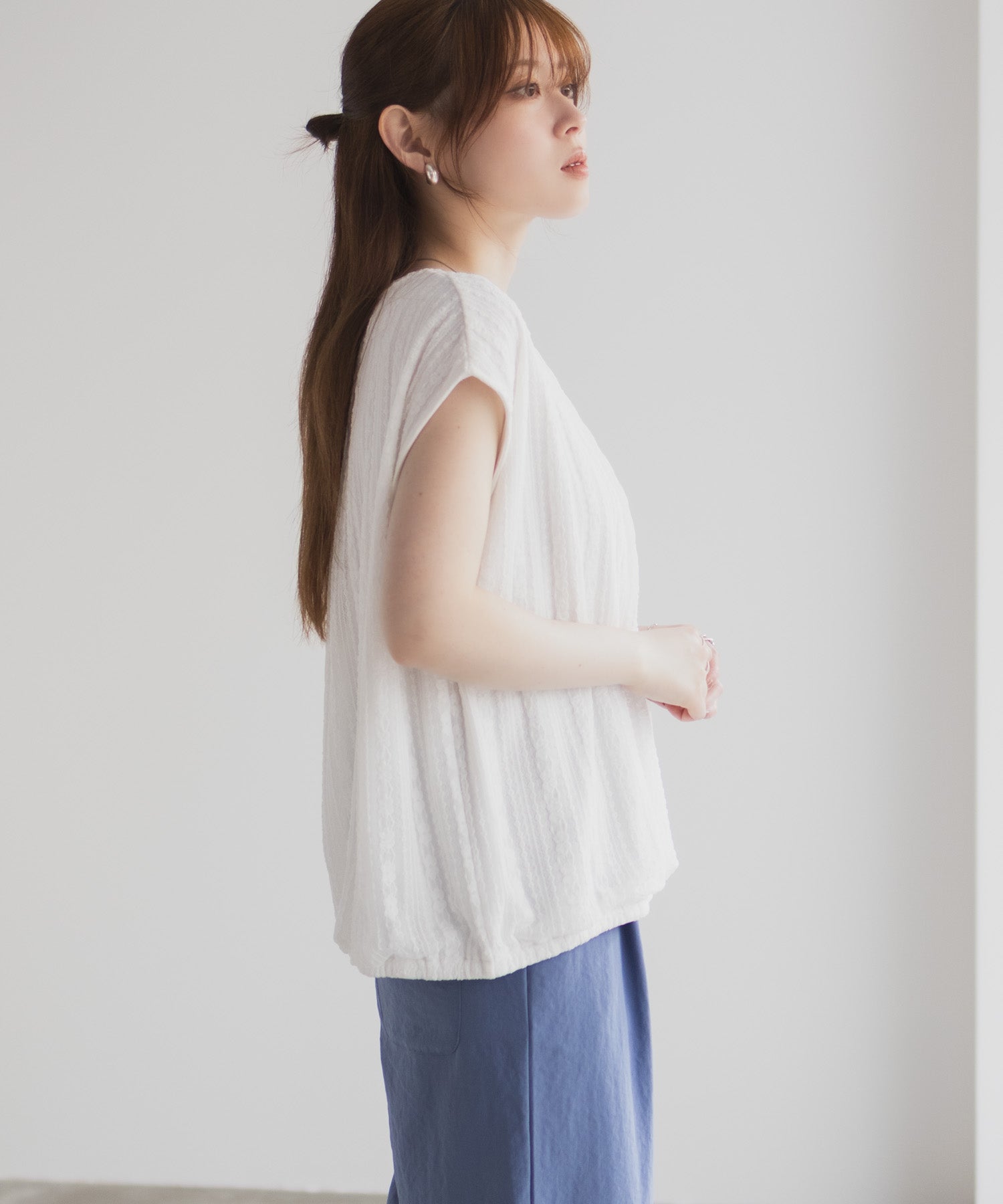 ハッシュアッシュ HusHusH レースバルーンフレンチTシャツ （ブルー） ブルー