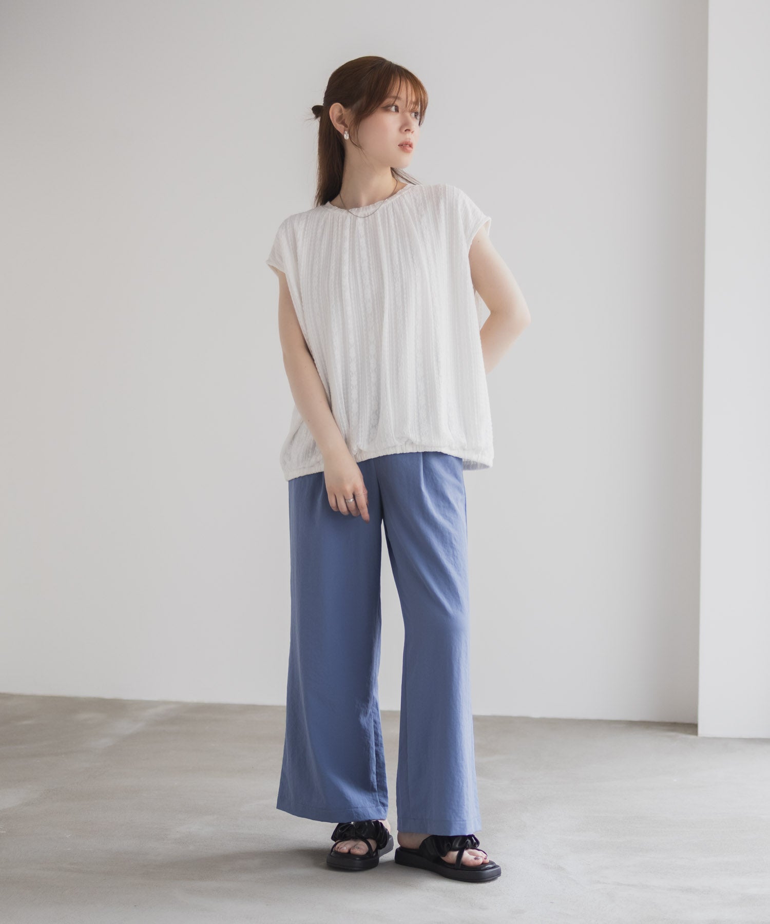 ハッシュアッシュ HusHusH レースバルーンフレンチTシャツ （ブルー） ブルー