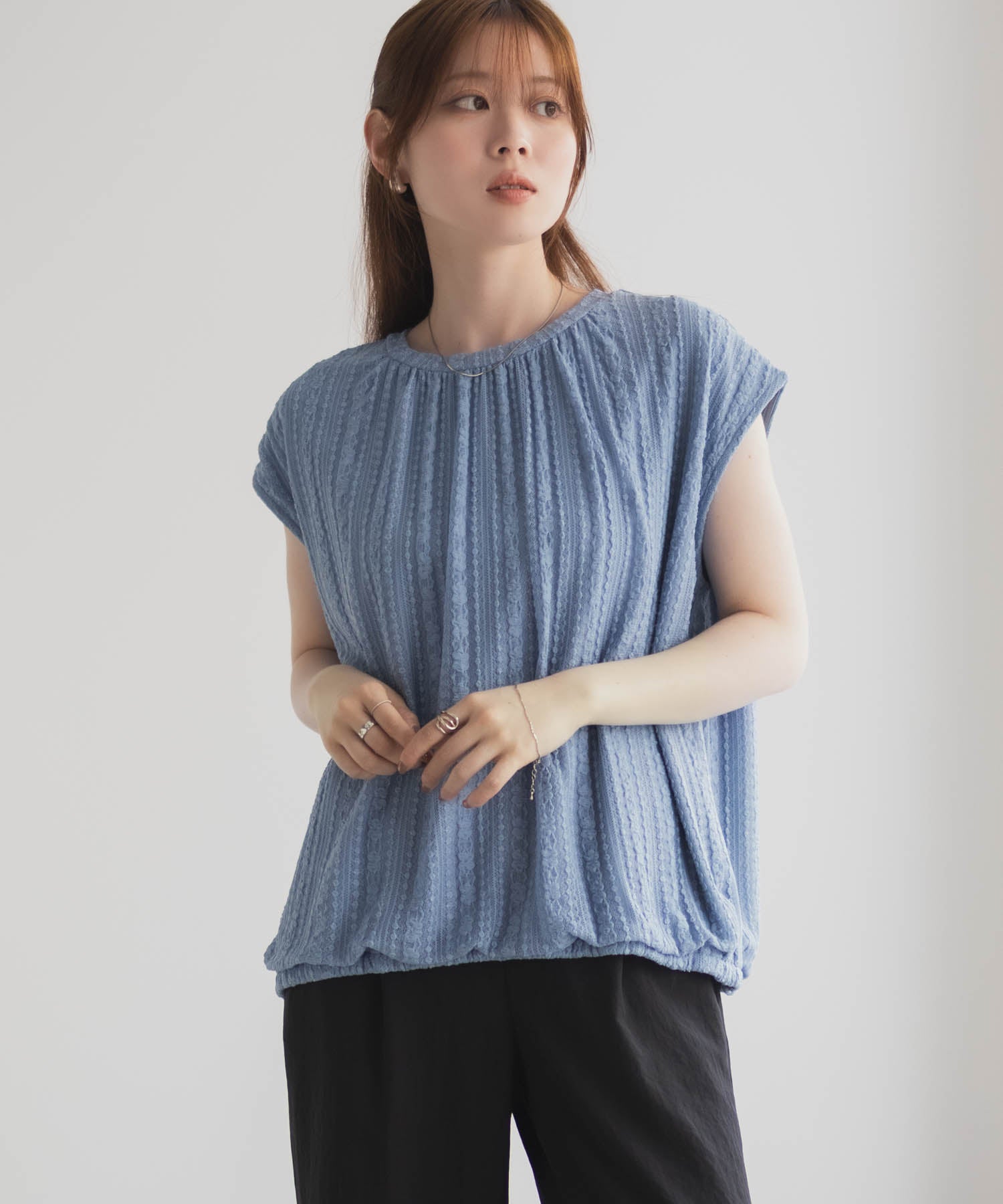 ハッシュアッシュ HusHusH レースバルーンフレンチTシャツ （ブルー） ブルー