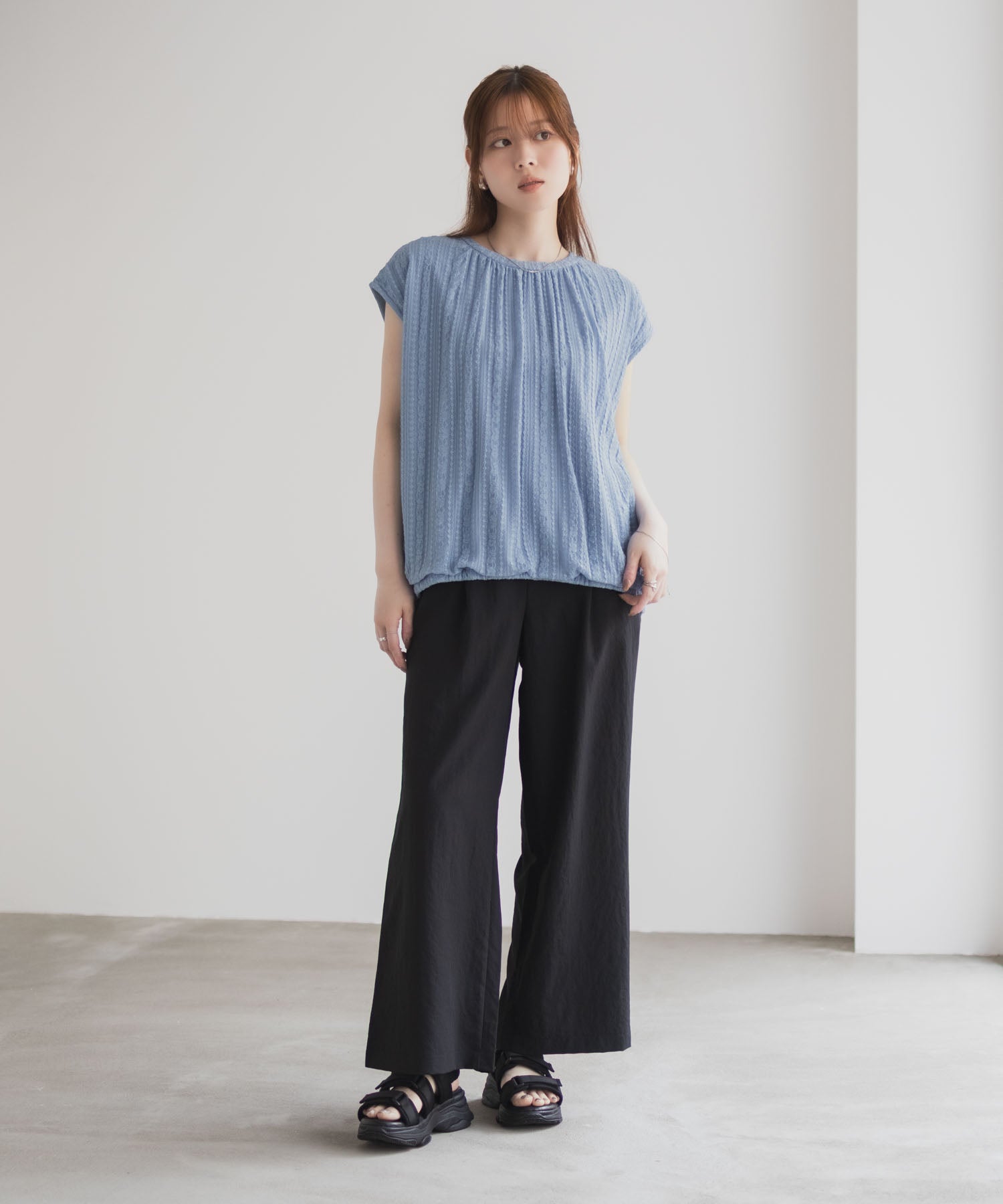 ハッシュアッシュ HusHusH レースバルーンフレンチTシャツ （ブルー） ブルー