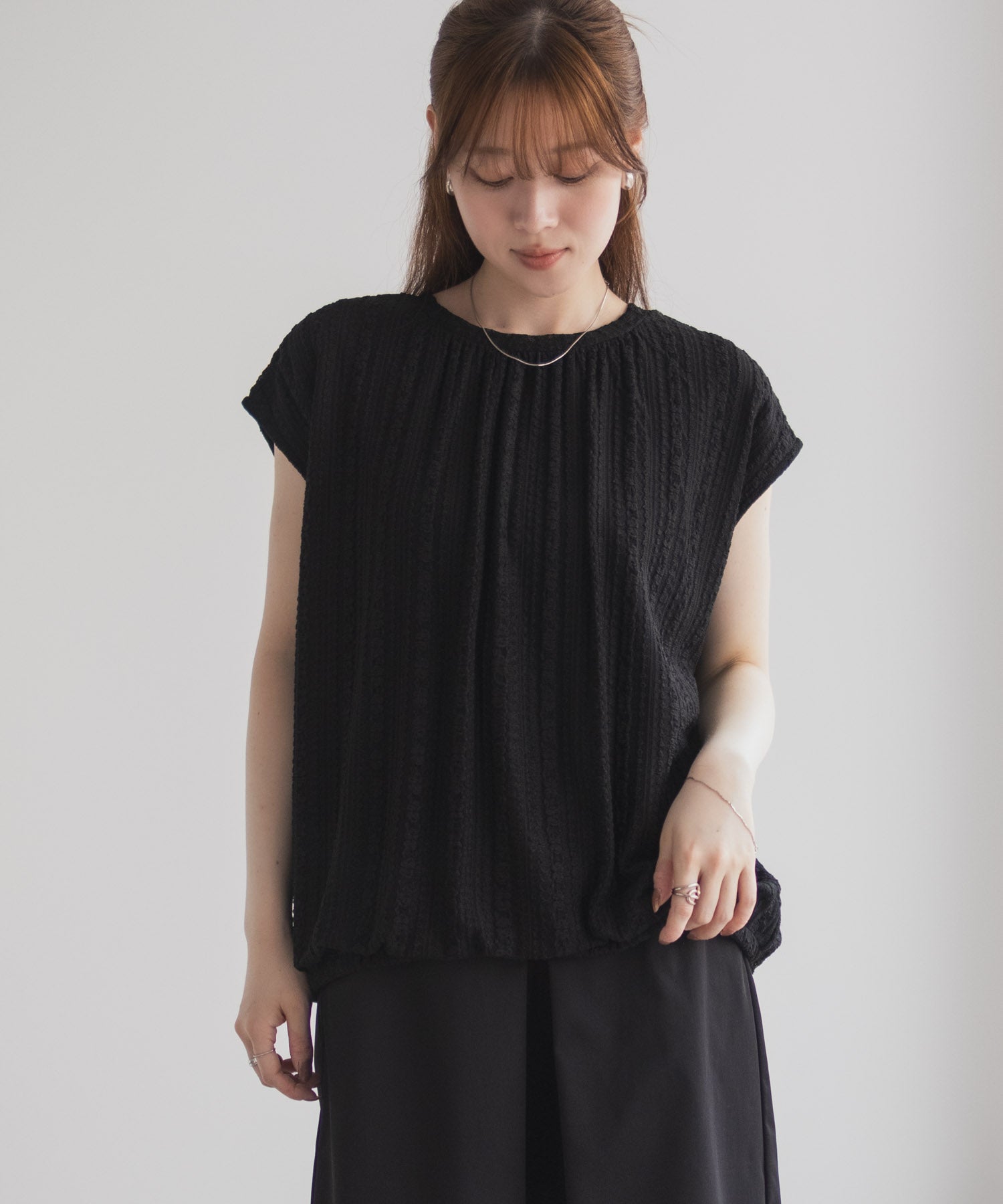 ハッシュアッシュ HusHusH レースバルーンフレンチTシャツ （ブラック） ブラック
