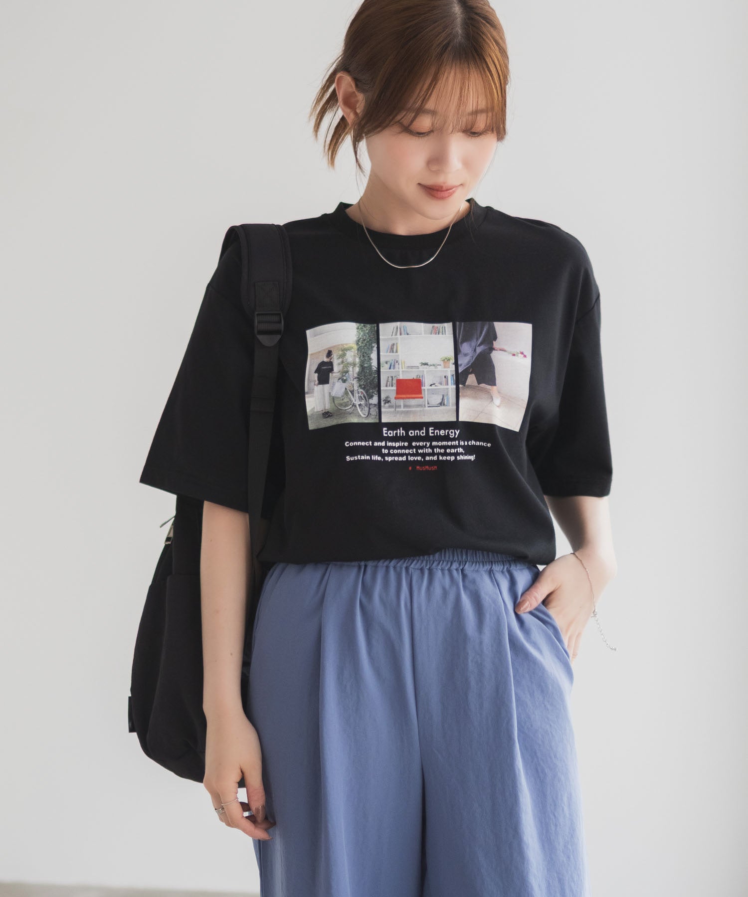 ハッシュアッシュ HusHusH フォトプリントTシャツ （ブラック） ブラック
