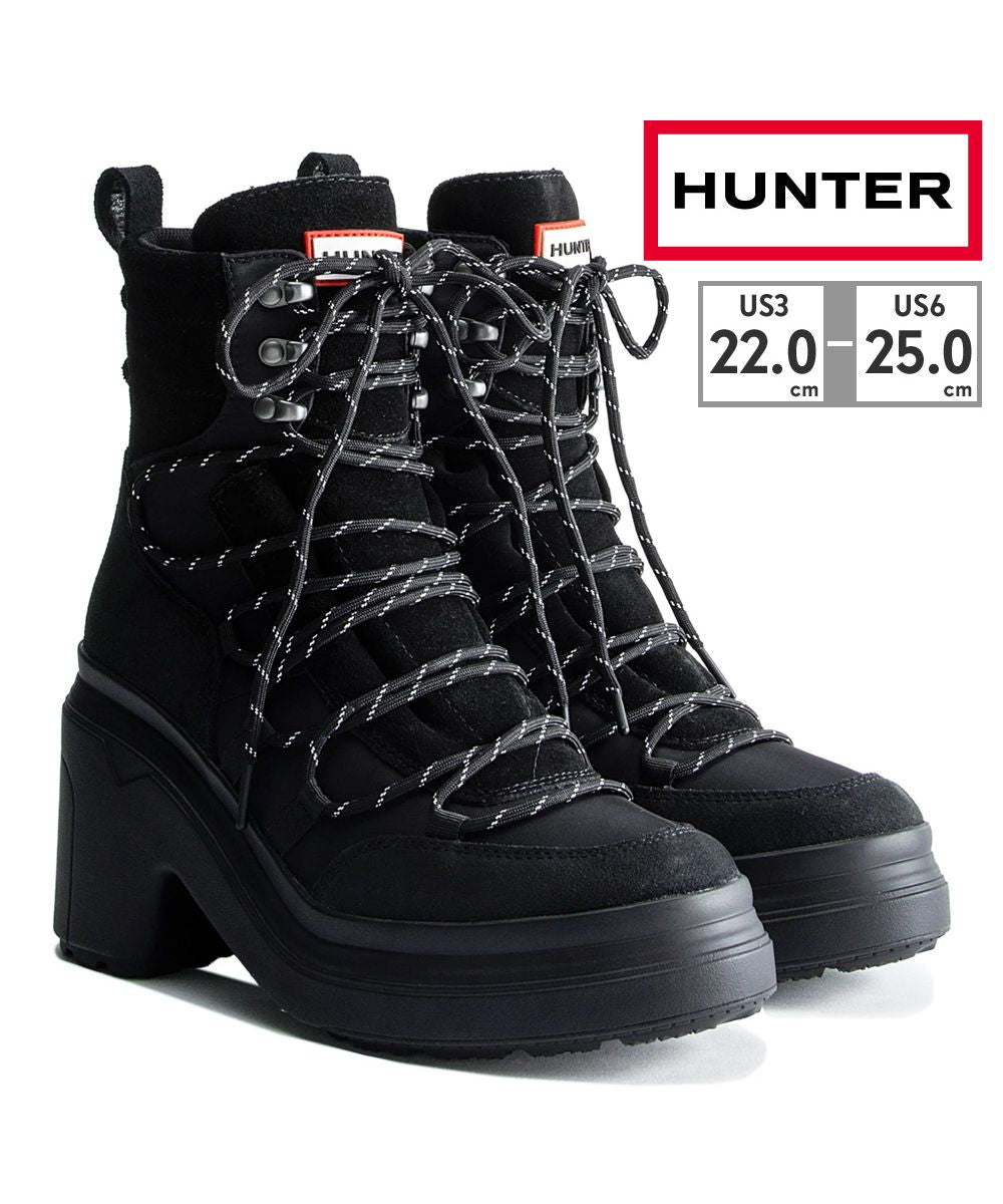 ハンター HUNTER ハンター HUNTER レディース WFP1108LNY エクスプローラー ミッド レースアップ レザー ヒールブーツ （ブラック） ブラック