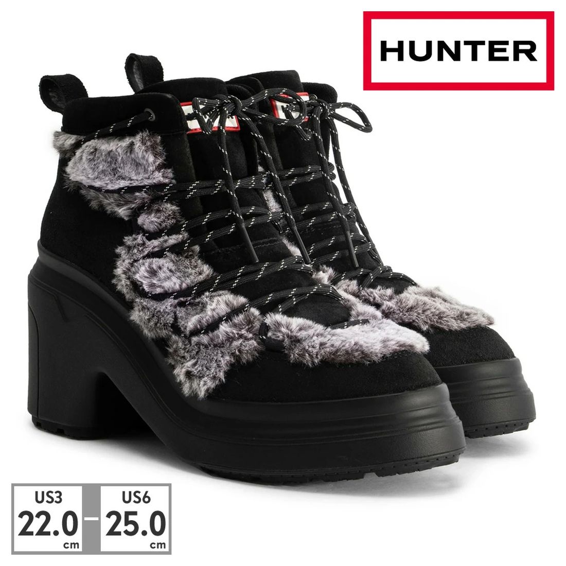 ハンター HUNTER ブーツ レディース エクスプローラー アンクル レースアップ フォーファー ヒールブーツ WFP1107LPR （ブラック） ブラック