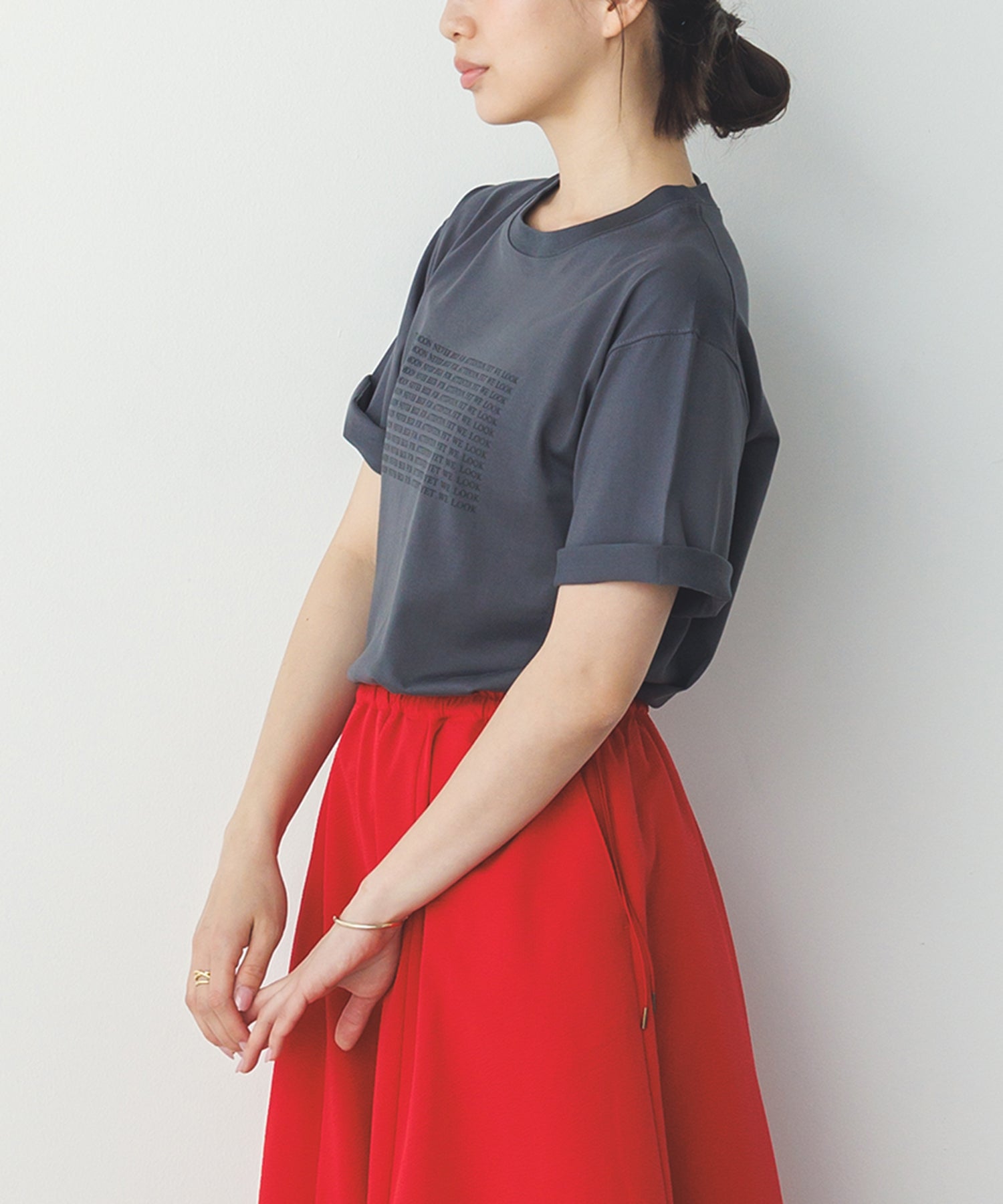 ハンチ hunch 【made in japan】【日本製】ロゴプリントTシャツ （チャコール×ブラック） チャコール×ブラック