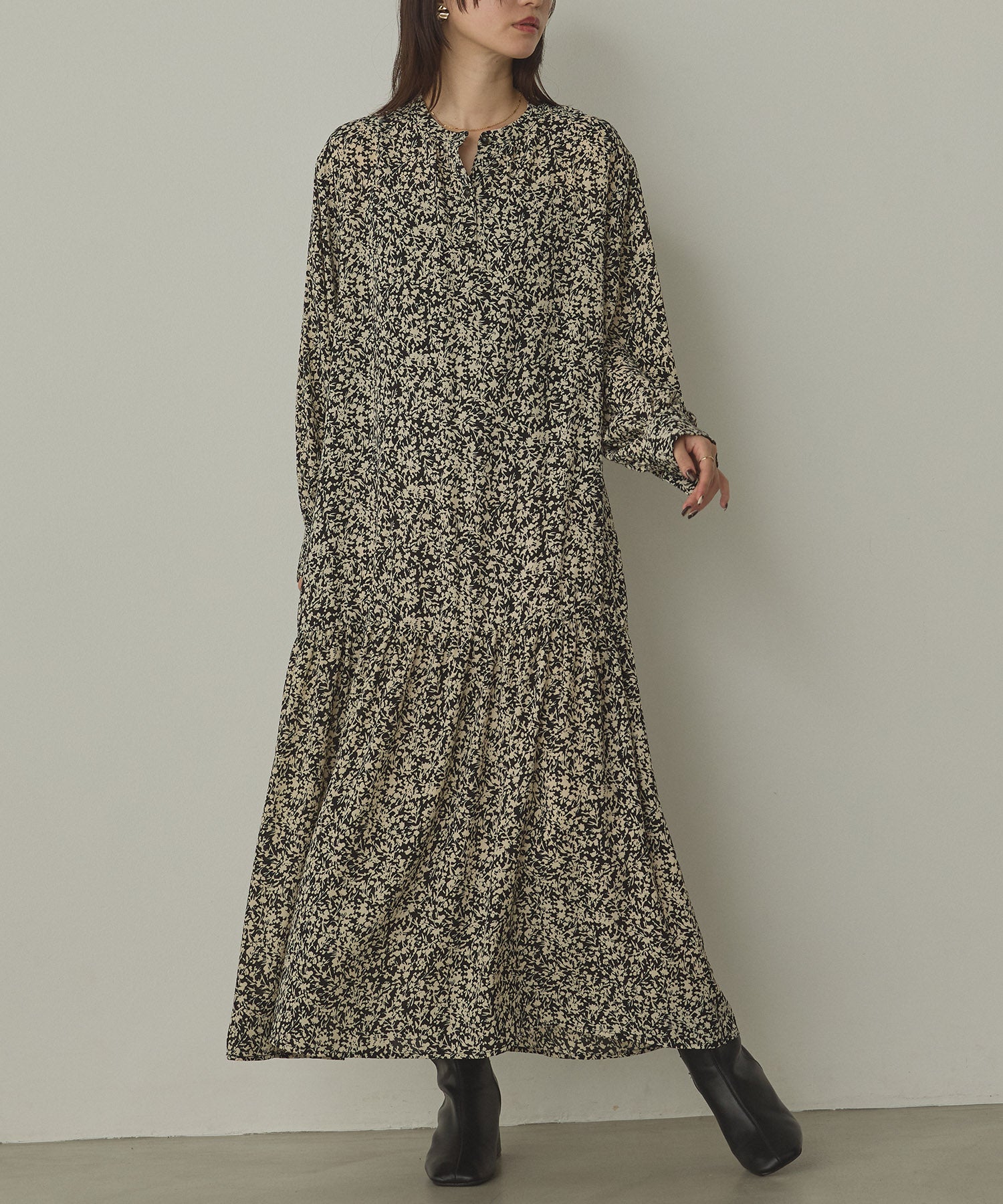 ハンチ hunch ジョーゼット柄 プリントワンピース （ブラック） ブラック