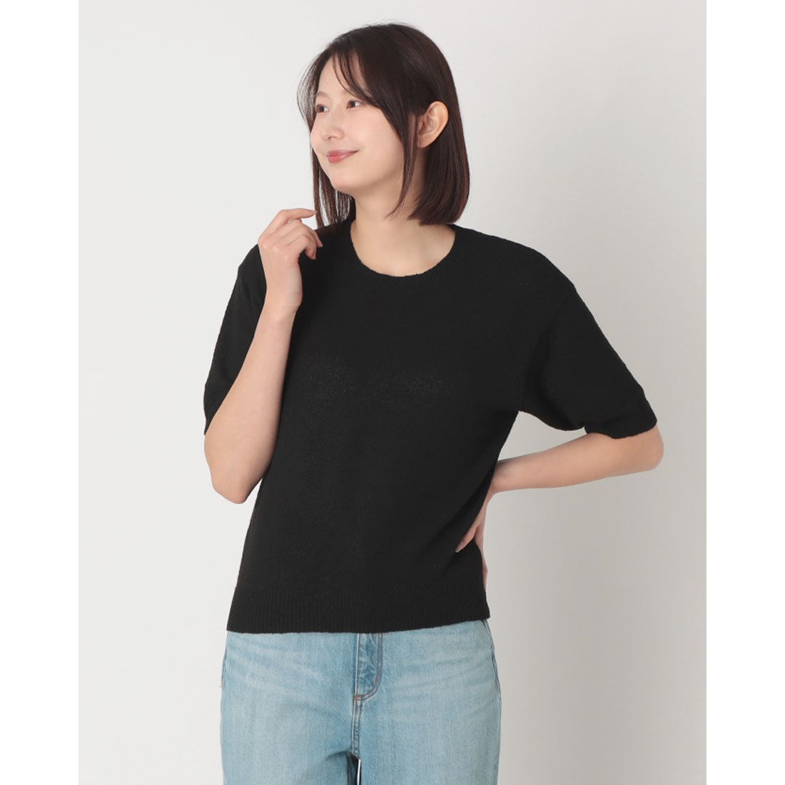 ハンチ hunch ループヤーン 5G天竺 半袖ニット （BLACK） BLACK