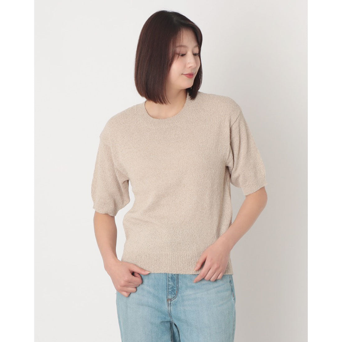 ハンチ hunch ループヤーン 5G天竺 半袖ニット （BEIGE） BEIGE