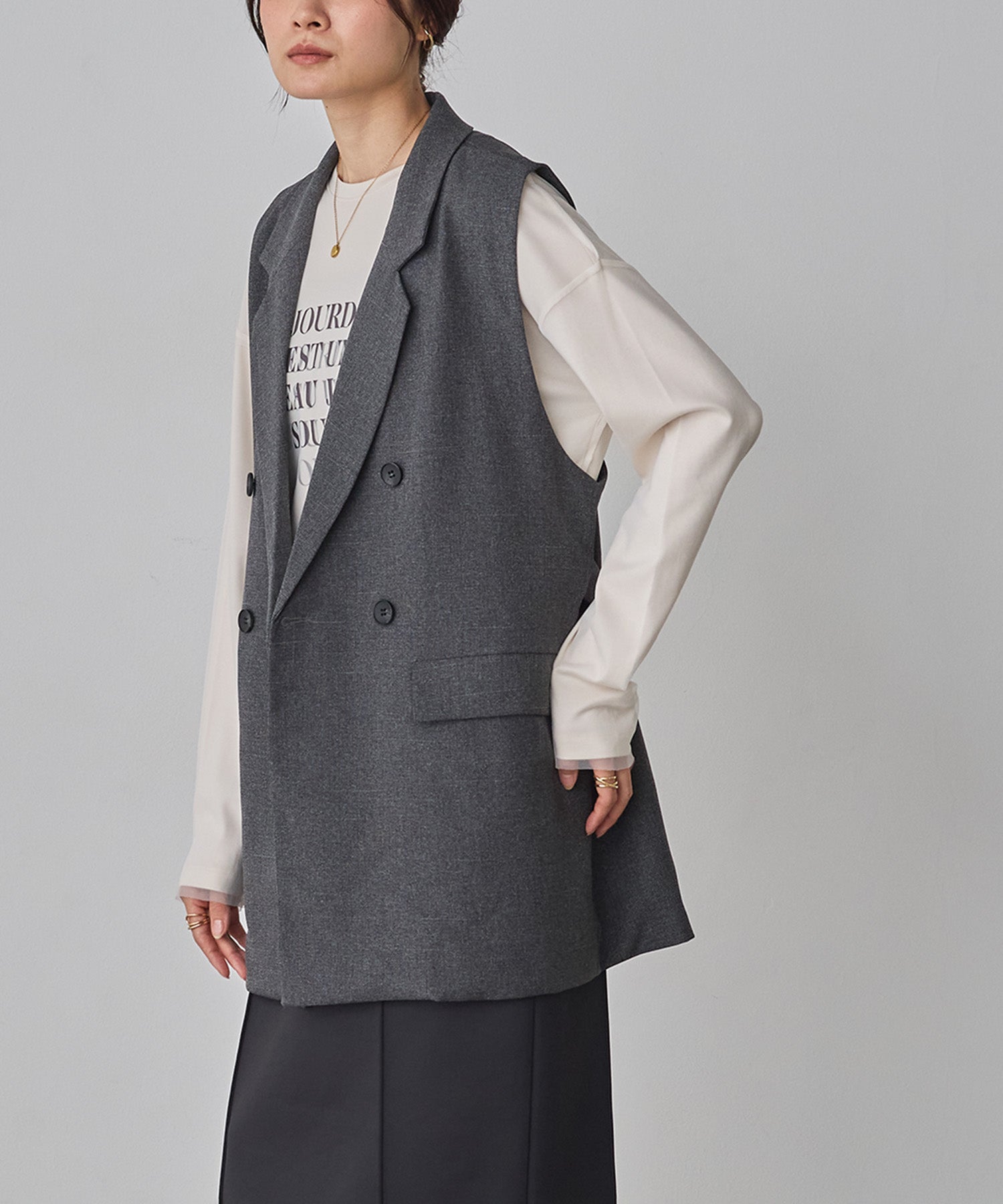 ハンチ hunch 【WEB限定/別注】【セットアップ対応】杢調ミディ丈 ジレ （チャコール） チャコール