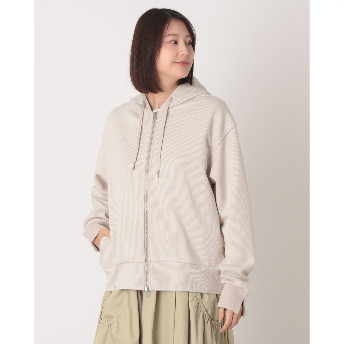 ハンチ hunch ダブルフェイスリブZIPパーカー （GRAY/OFF） GRAY/OFF