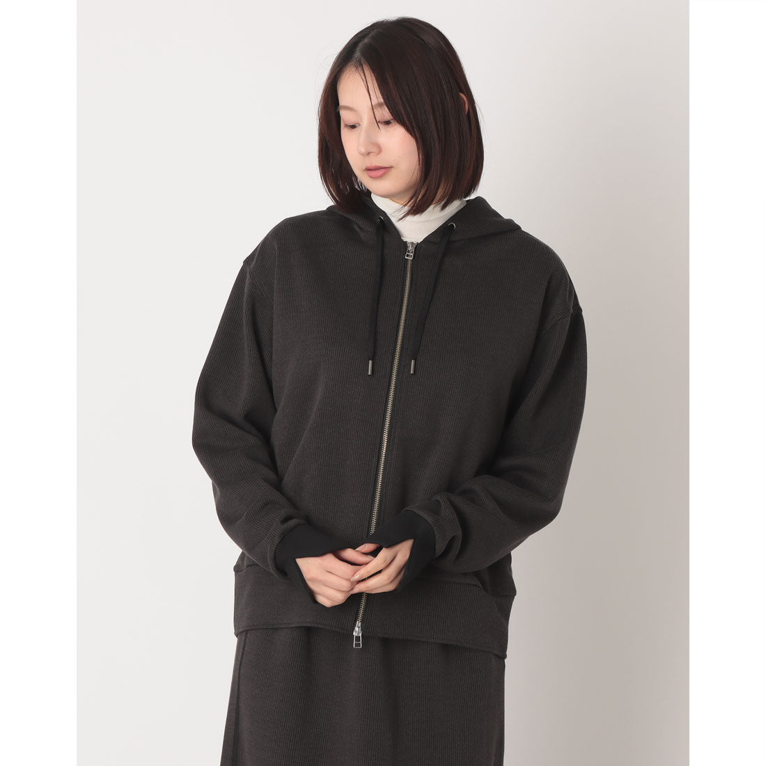 ハンチ hunch ダブルフェイスリブZIPパーカー （CHACOAL/CHACOAL） CHACOAL/CHACOAL