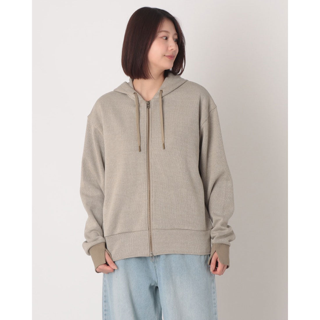 ハンチ hunch ダブルフェイスリブZIPパーカー （KHAKI/OFF） KHAKI/OFF