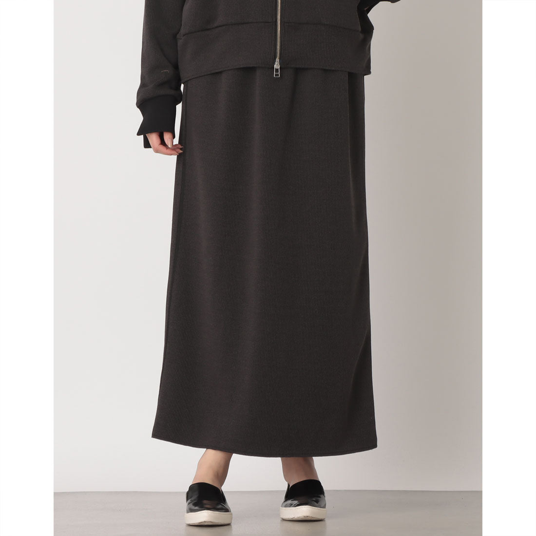 ハンチ hunch ダブルフェイス リブマキシタイト スカート （CHACOAL/CHACOAL） CHACOAL/CHACOAL