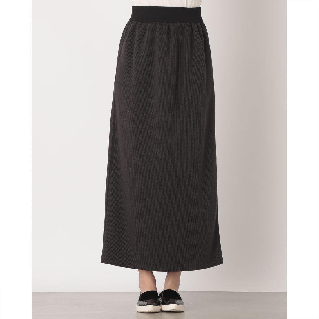 ハンチ hunch ダブルフェイス リブマキシタイト スカート （CHACOAL/CHACOAL） CHACOAL/CHACOAL