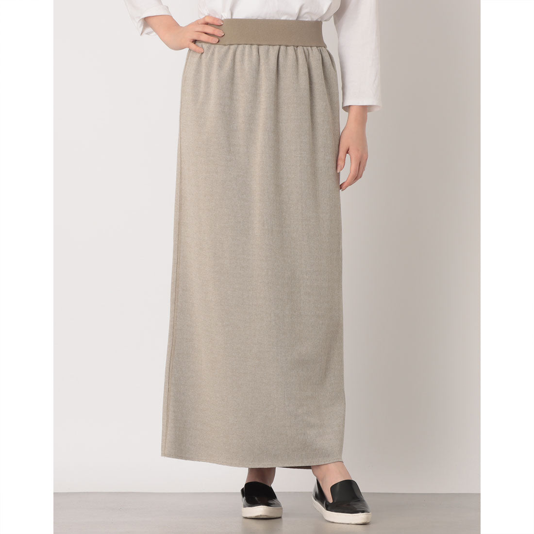 ハンチ hunch ダブルフェイス リブマキシタイト スカート （KHAKI/OFF） KHAKI/OFF