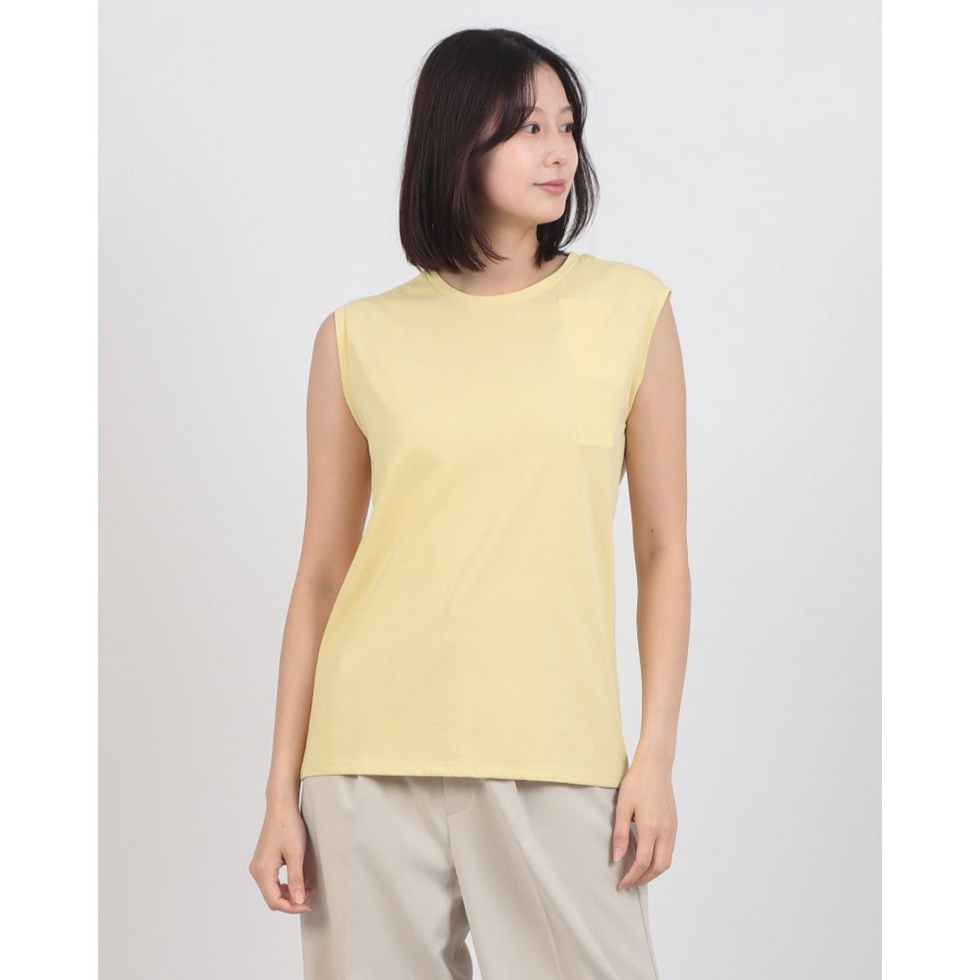 ハンチ hunch USAコットン HIGHCOOL-T プレーティング天竺ベーシックノースリ （YELLOW） YELLOW