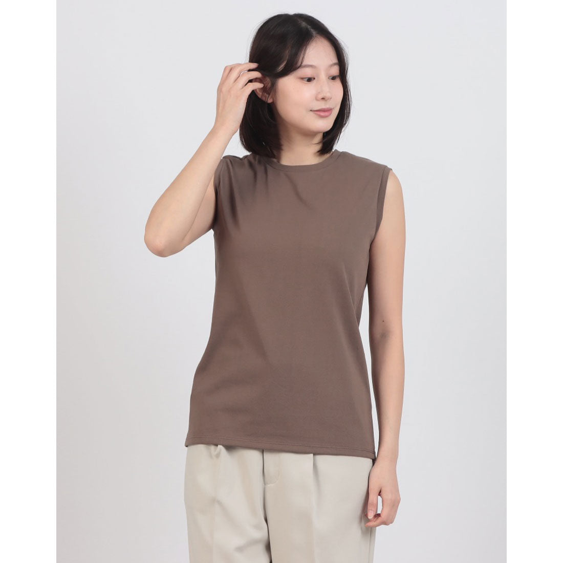 ハンチ hunch USAコットン HIGHCOOL-T プレーティング天竺ベーシックノースリ （BROWN） BROWN