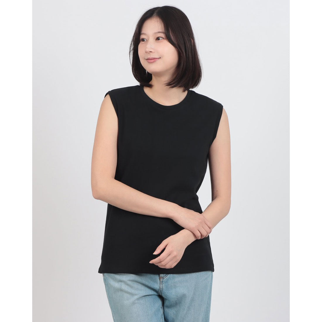 ハンチ hunch USAコットン HIGHCOOL-T プレーティング天竺ベーシックノースリ （BLACK） BLACK