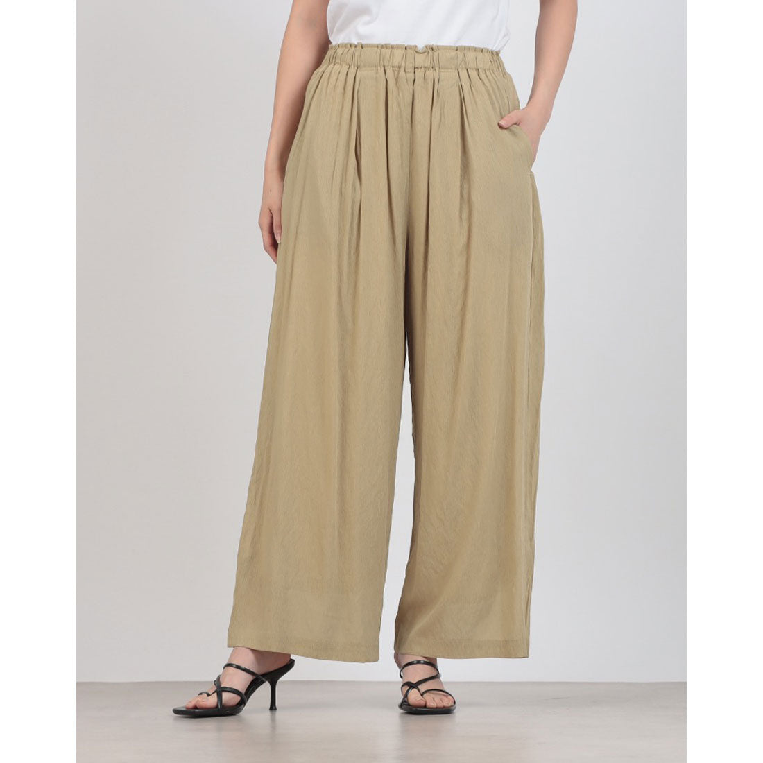 ハンチ hunch ハイツイスト シアーワイド ストレートパンツ （KHAKI BEIGE） KHAKI BEIGE