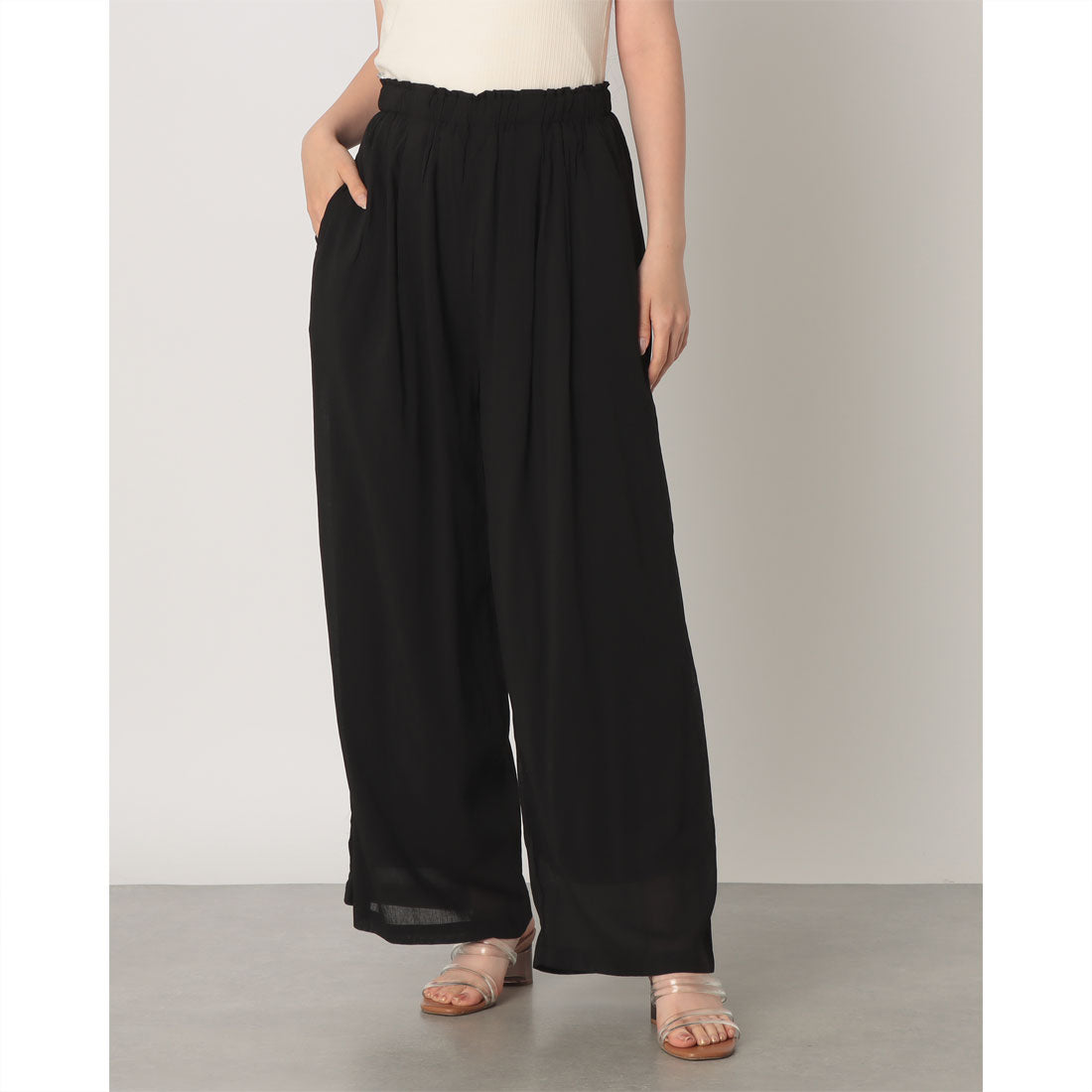 ハンチ hunch ハイツイスト シアーワイド ストレートパンツ （BLACK） BLACK