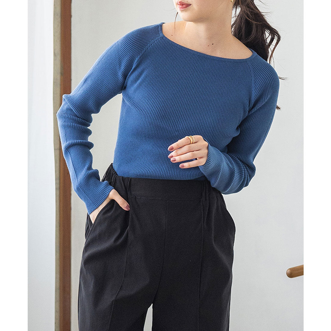 い*J様 RRL INDIGO BOARDER BOATNECK KNIT RRL INDIGO BOARDER BOATNECK KNIT rrl | indigo jacquard-knit