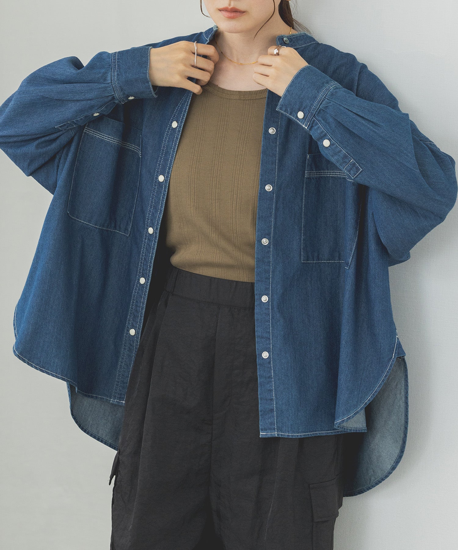 ハンチ hunch テンセルデニムオーバーシャツ （ブルー） ブルー