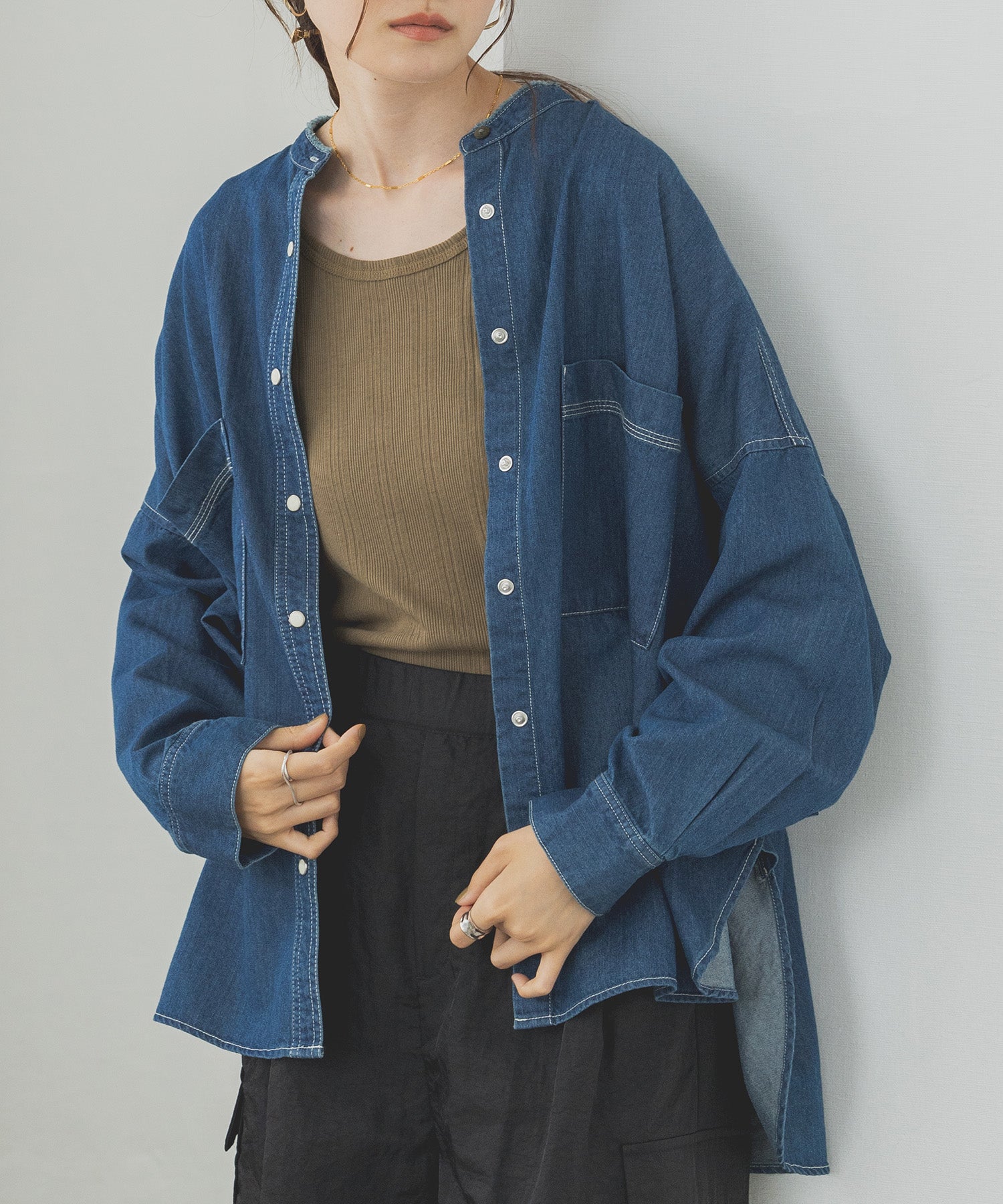 ハンチ hunch テンセルデニムオーバーシャツ （ブルー） ブルー