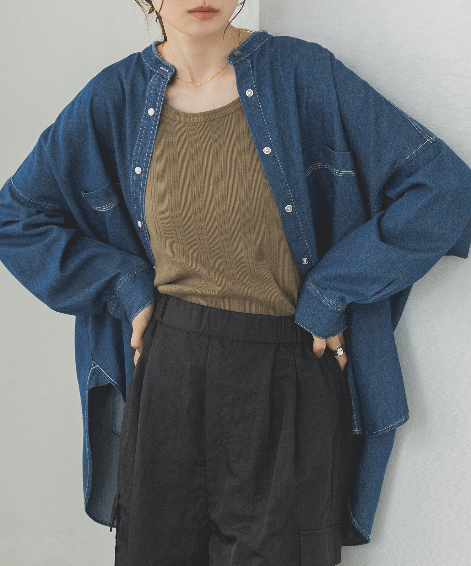 ハンチ hunch テンセルデニムオーバーシャツ （ブルー） ブルー