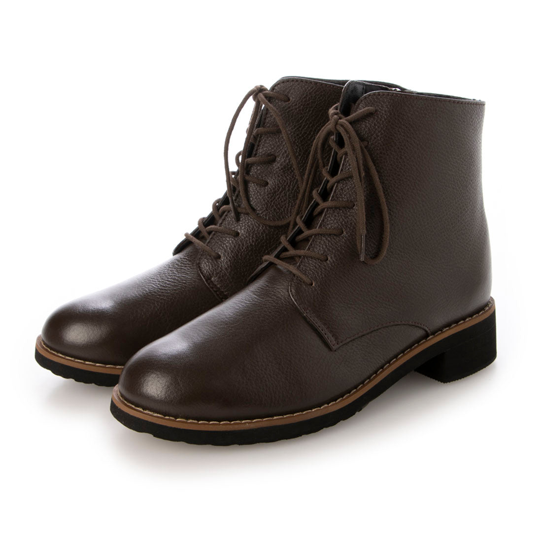 HUSKY 【Genuine Leather】 3.5cm Heel Almond Toe Lace-Up Boots