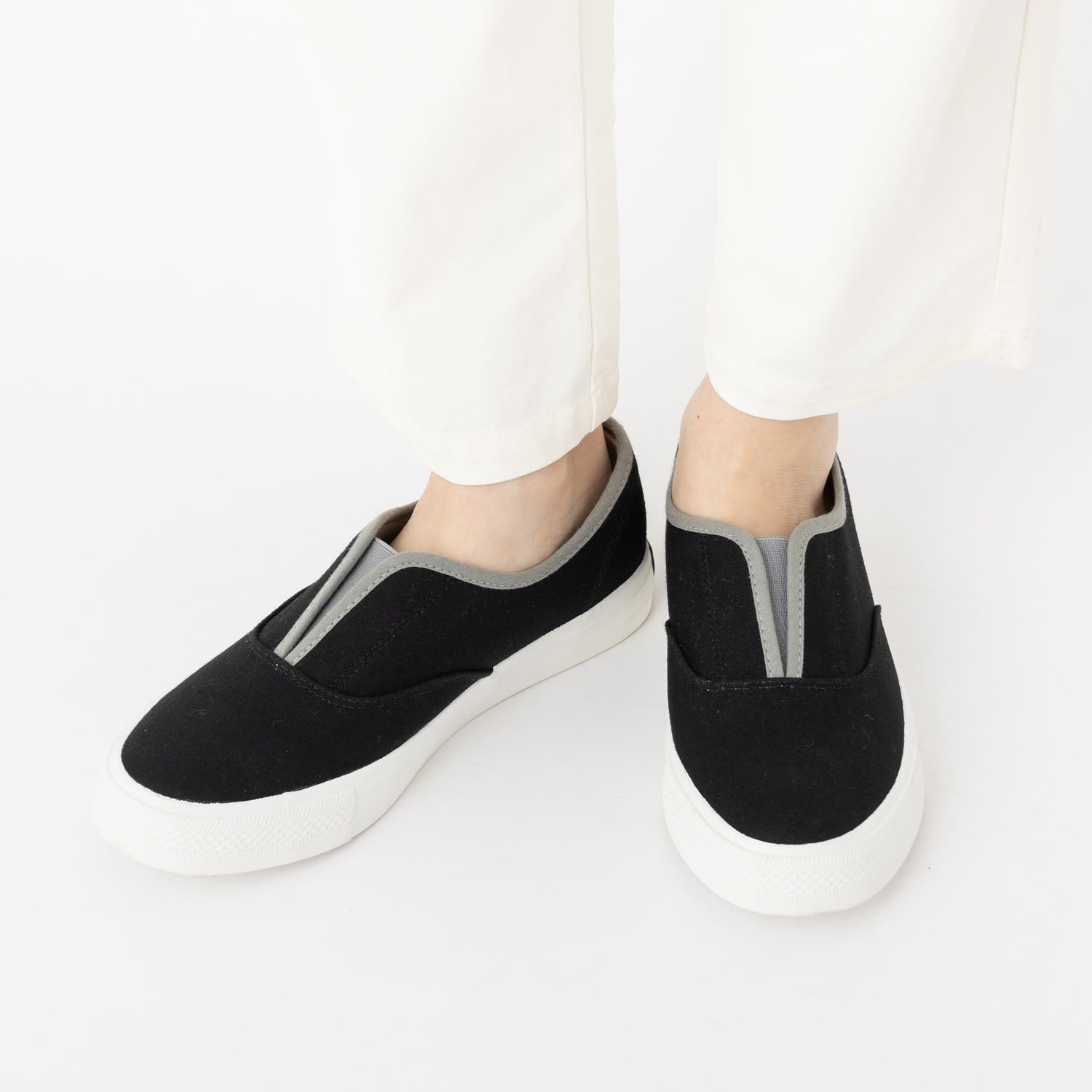 ハスキー HUSKY KITSON+ キットソン バイカラー センタースリット スリッポン ローテク キャンバス スニーカー （BLACK） BLACK