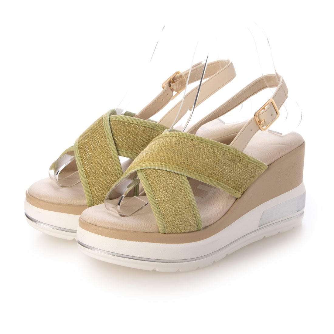 ハスキー HUSKY kitson キラキラ クロスベルトバックストラップ 厚底サンダル （LIME） LIME