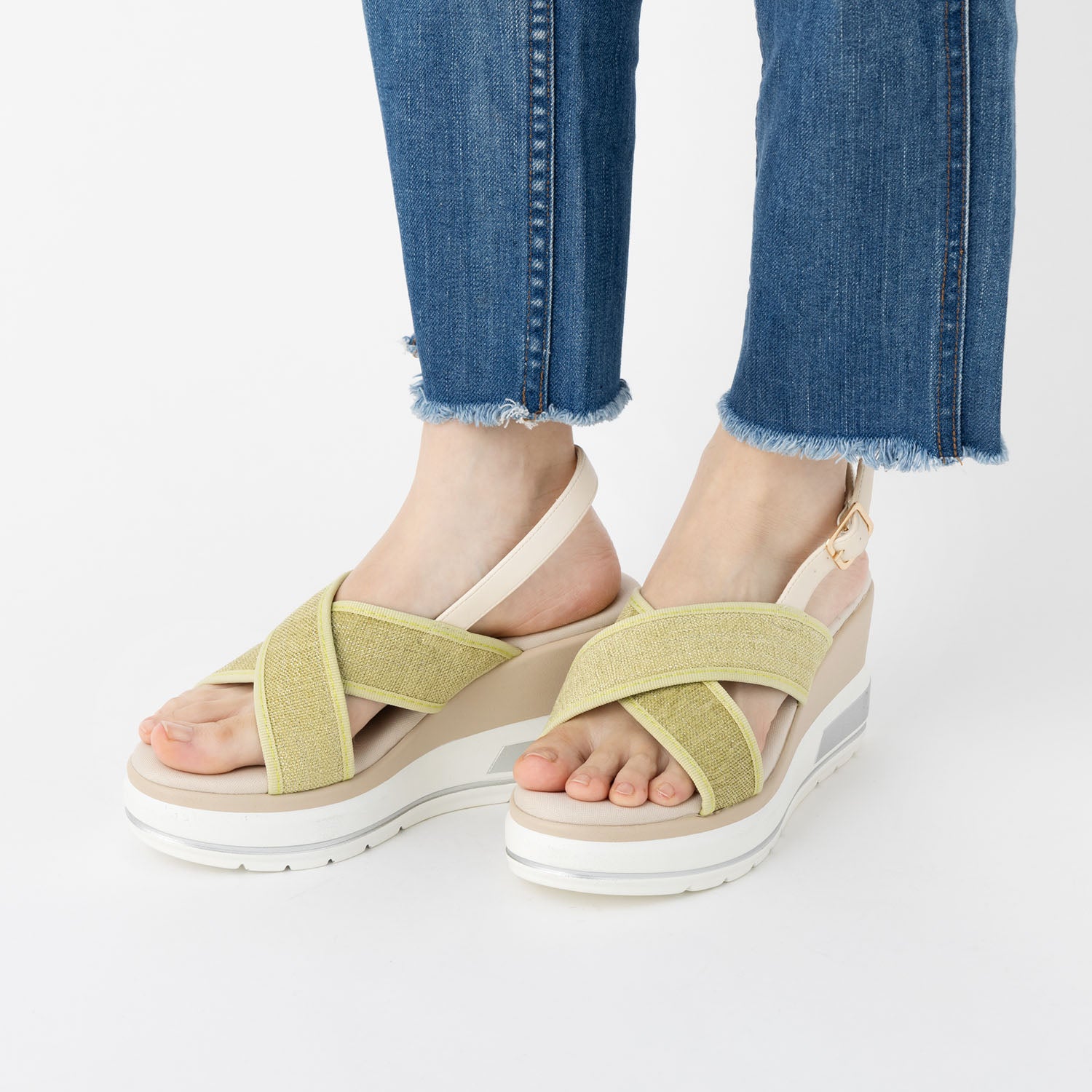 ハスキー HUSKY kitson キラキラ クロスベルトバックストラップ 厚底サンダル （LIME） LIME