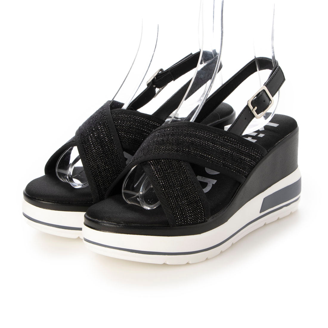 ハスキー HUSKY kitson キラキラ クロスベルトバックストラップ 厚底サンダル （BLACK） BLACK