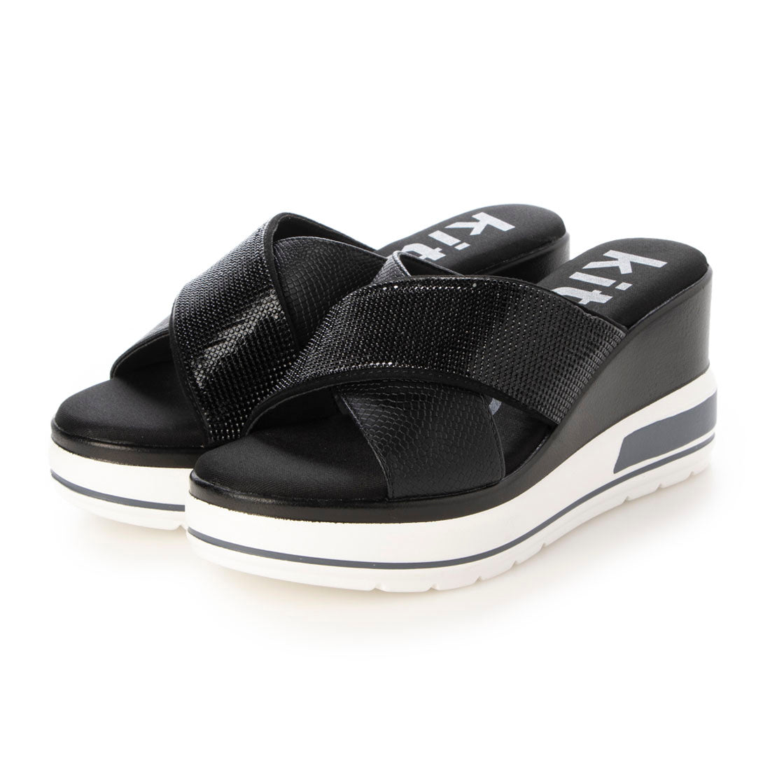 ハスキー HUSKY kitson キラキラ クロスベルト 厚底サンダル （BLACK） BLACK