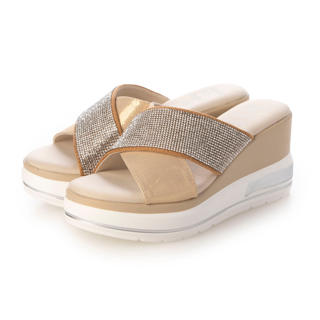 ハスキー HUSKY kitson キラキラ クロスベルト 厚底サンダル （BEIGE） BEIGE