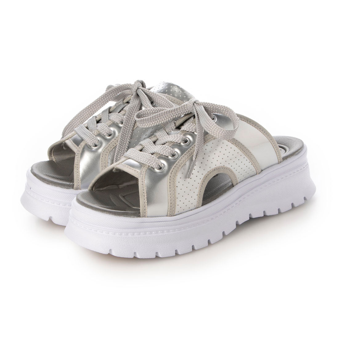 ハスキー HUSKY BOUQET オープントゥ レースアップ 厚底 サンダル （SILVER） SILVER