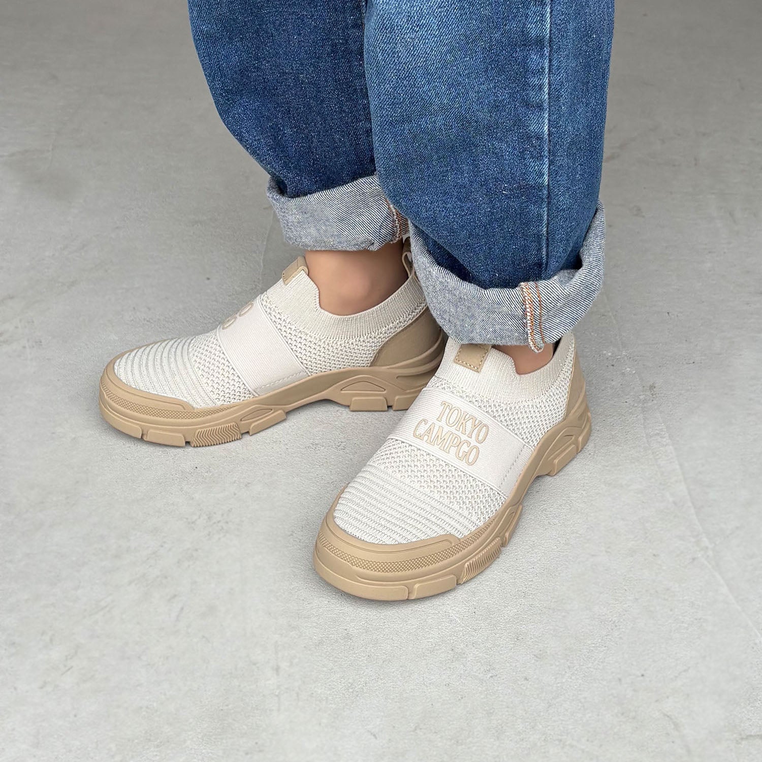 ハスキー HUSKY TOKYO CAMPGO / トーキョーキャンプゴー 防滑ボリュームソール  防水スリッポンスニーカー （BEIGE） BEIGE
