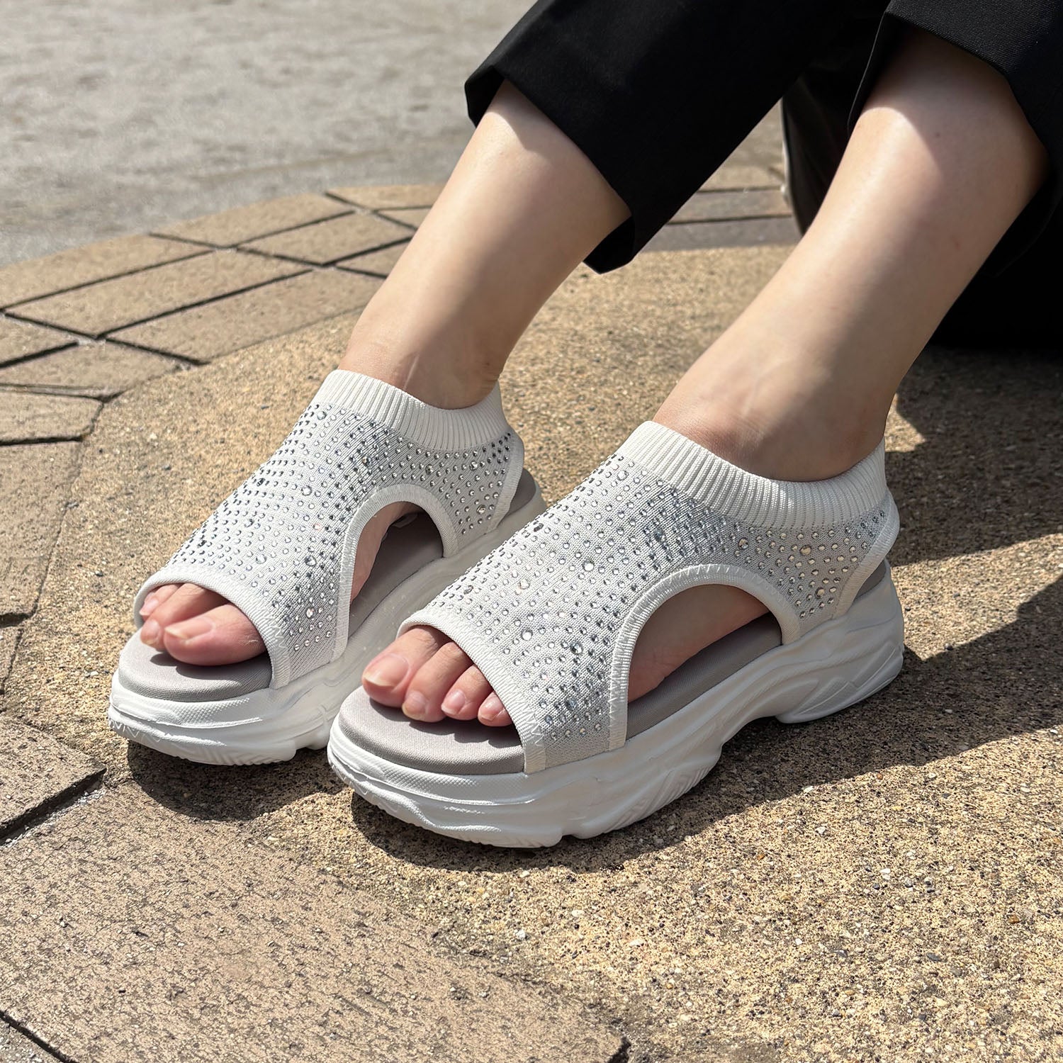 ハスキー HUSKY husky Co.Ltd. kitson ニット 厚底 キラキラ サンダル （WHITE） WHITE