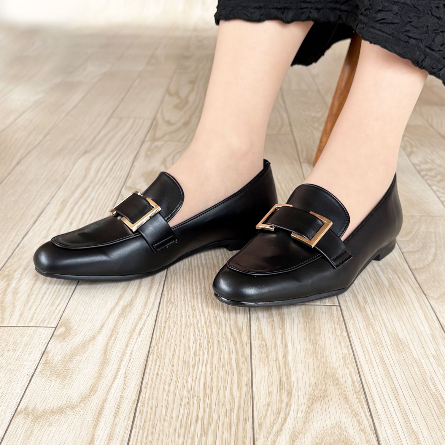ハスキー HUSKY FAVO FAVO/ファヴォファヴォ ローヒール レイン バックル ローファー スリッポン （BLACK） BLACK