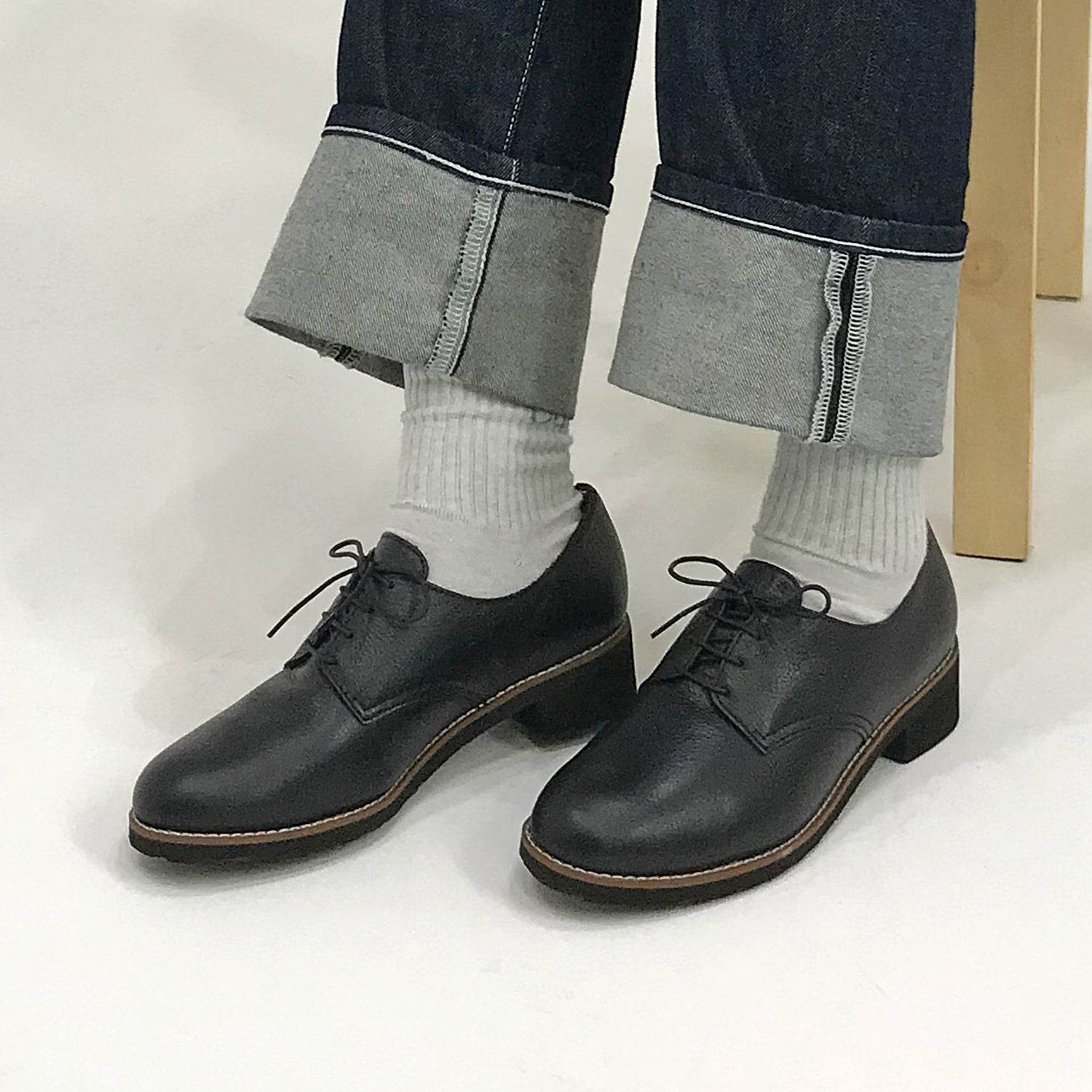 Husky Co.Ltd. [Genuine Leather] 3.5cm Heel Almond Toe Derby Shoes