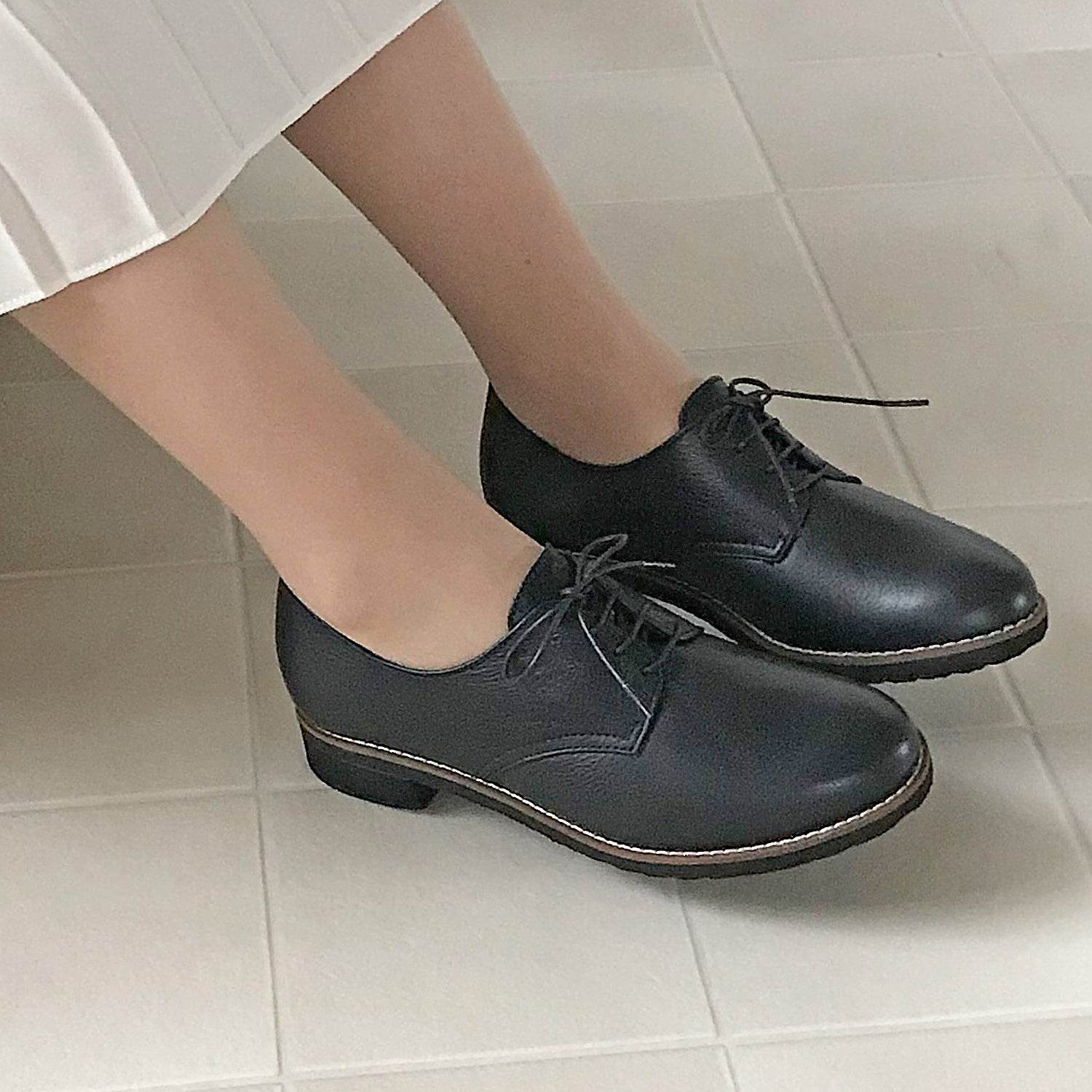 Husky Co.Ltd. [Genuine Leather] 3.5cm Heel Almond Toe Derby Shoes