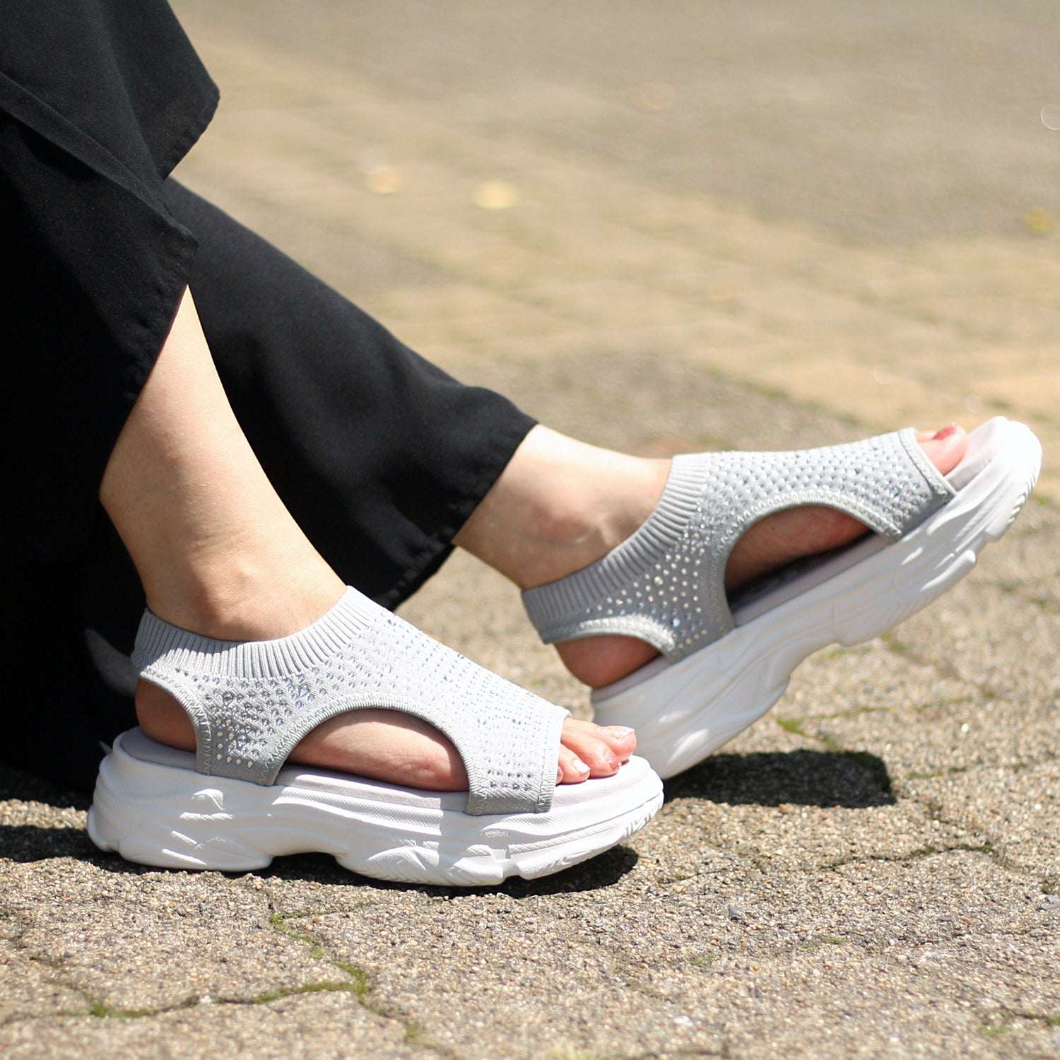 ハスキー husky Co.Ltd. kitson ニット 厚底 キラキラ サンダル,GRAY