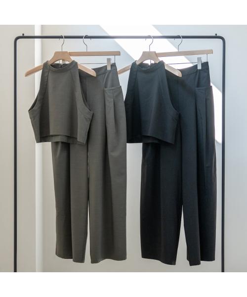 ヒュイル hwyl hwyl セットアップ 512-86523 ノースリーブ×ワイドパンツ （78/アッシュグレー） 78/アッシュグレー