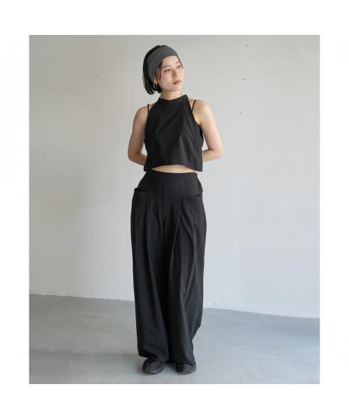 ヒュイル hwyl hwyl セットアップ 512-86523 ノースリーブ×ワイドパンツ （88/ブラック） 88/ブラック