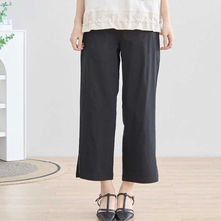 アイカ ica クロップドパンツ ストレッチパンツ アンクルパンツ イージーパンツ スリットパンツ ガウチョパンツ 七分丈 ゆったり 上品 きれいめ カジュアル 涼しい 薄手 （BK） BK