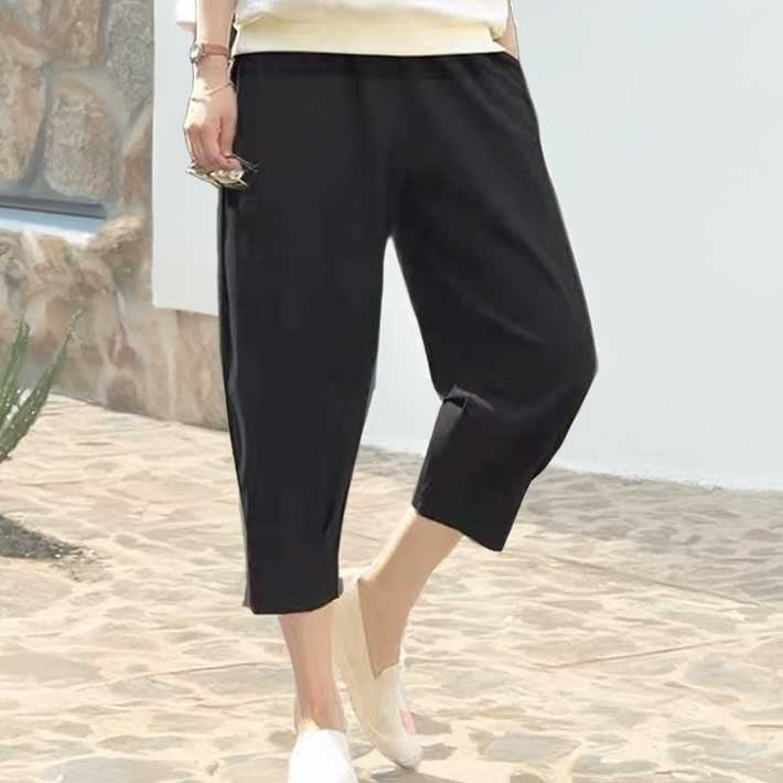 アイカ ica テーパードパンツ クロップドパンツ ボトムス パンツ 綿 麻 タック 七分丈 ゆったり コットン リネン カジュアル オフィス ナチュラル きれいめ おしゃれ 大きいサイズ 涼しい 薄手 （BK） BK