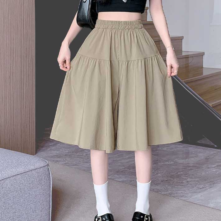 アイカ ica キュロットスカート キュロットパンツ ハーフパンツ キュロット ガウチョ ショート スカート パンツ 膝下丈 ハーフ丈 ひざ丈 ゆったり Aライン フレア ハイウエスト 涼しい 薄手 ストレッチ （BE） BE