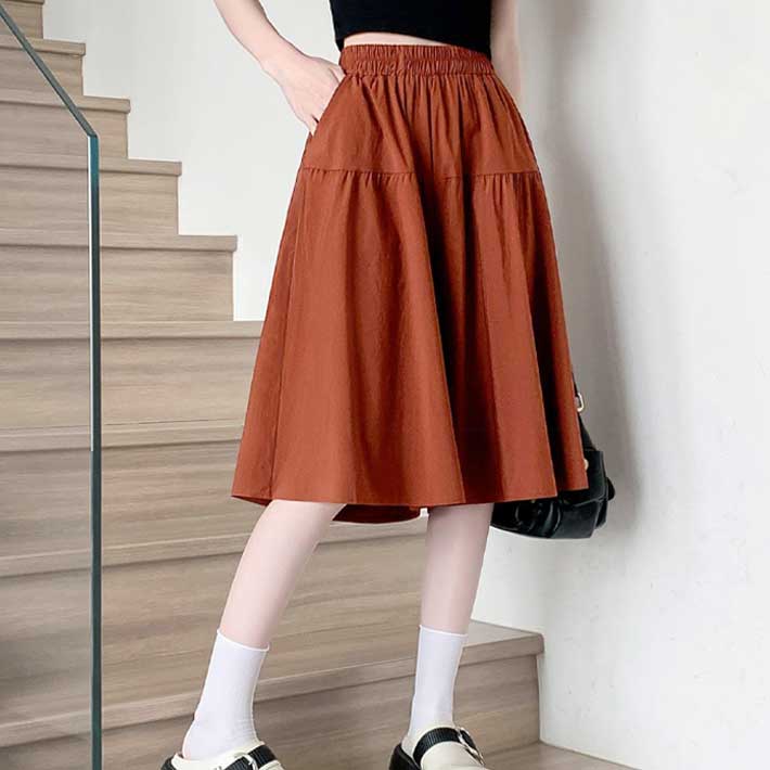 アイカ ica キュロットスカート キュロットパンツ ハーフパンツ キュロット ガウチョ ショート スカート パンツ 膝下丈 ハーフ丈 ひざ丈 ゆったり Aライン フレア ハイウエスト 涼しい 薄手 ストレッチ （RD） RD